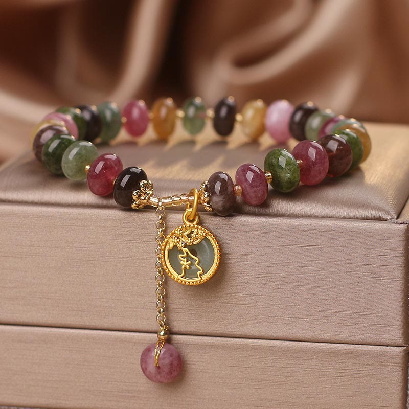 Wear FengShui Colorful Tourmaline Cute Flower Rabbit Charm Love Bracelet