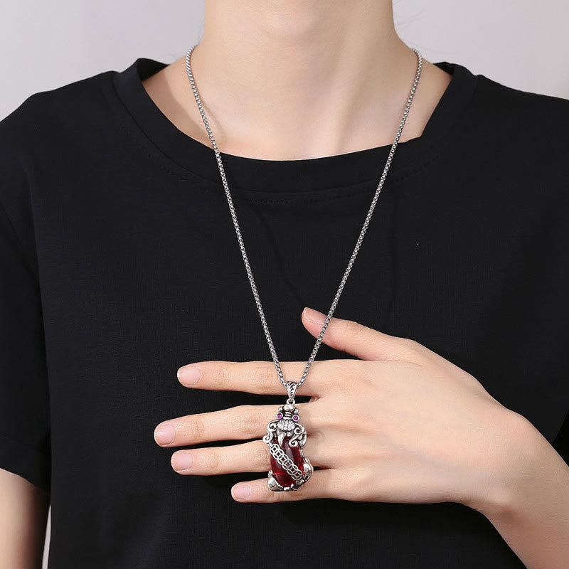 Wear FengShui PiXiu Garnet Copper Coin Wealth Luck Necklace Pendant