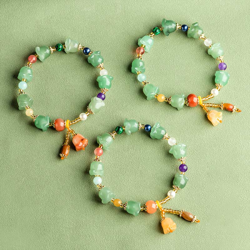 Wear FengShui Green Aventurine Magnolia Flower Luck Bracelet