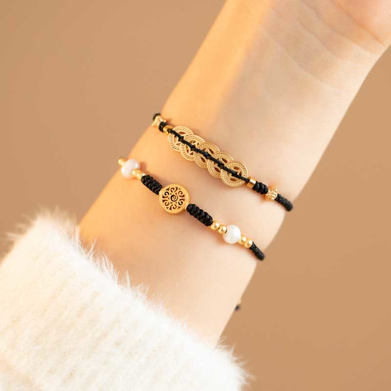 Wear FengShui Copper Coin Fortune Tree Luck Strength Braided Bracelet