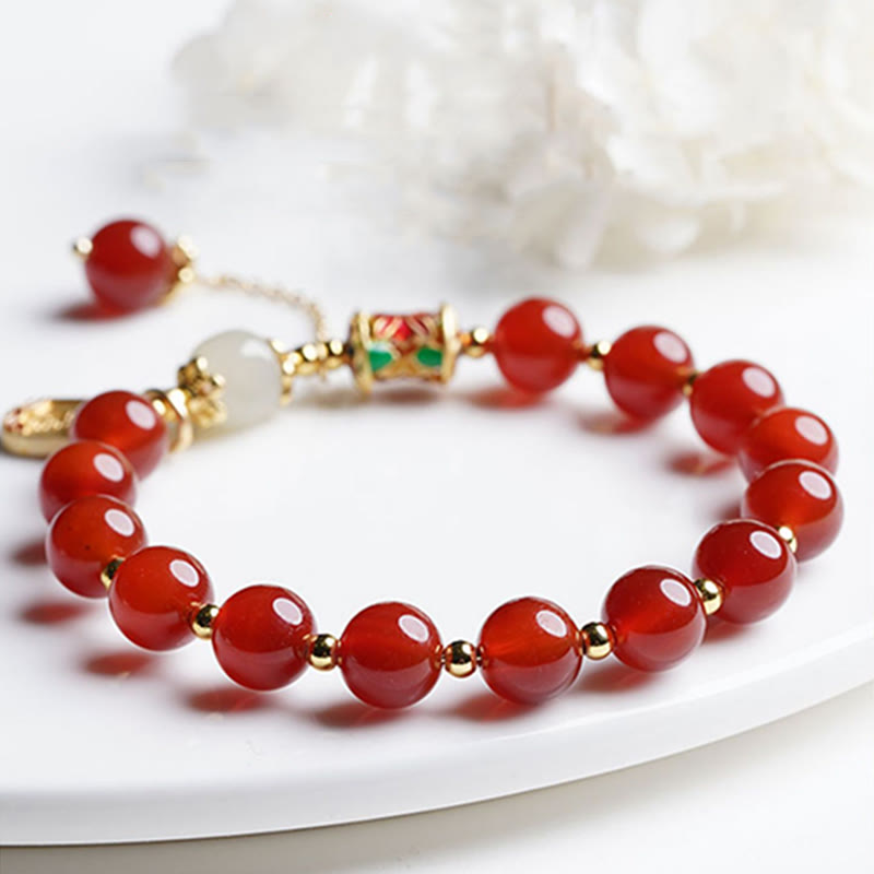 Wear FengShui Natural Red Agate Hetian Jade Fu Character Confidence Charm Bracelet