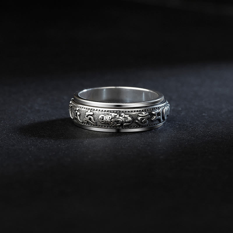 Wear FengShui Tibetan Om Mani Padme Hum PiXiu Engraved Wealth Luck Rotatable Ring