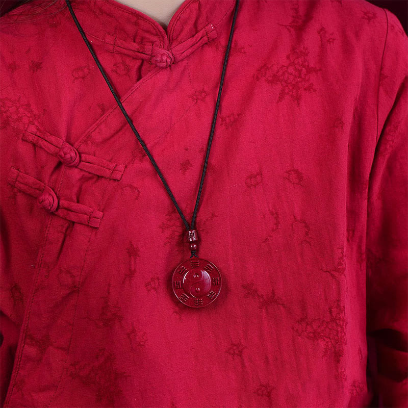 Wear FengShui Cinnabar Yin Yang Bagua Blessing Necklace Pendant