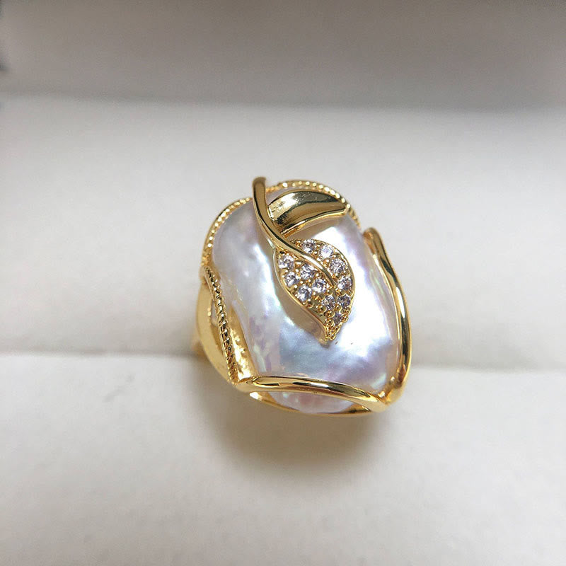 Wear FengShui Pearl Copper Plated Gold Flower Happiness Wealth Ring