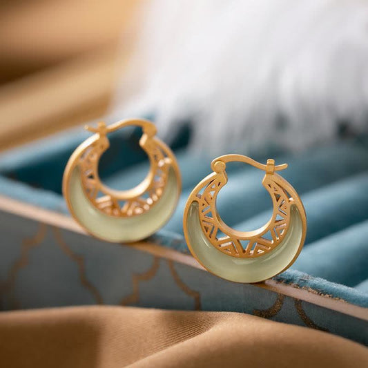 Wear FengShui Crescent Moon Jade Prosperity Drop Earrings