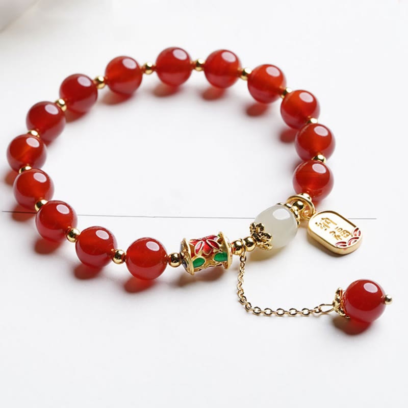 Wear FengShui Natural Red Agate Hetian Jade Fu Character Confidence Charm Bracelet