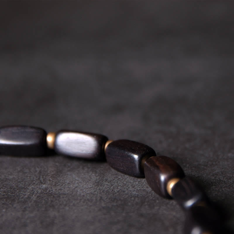 Wear FengShui Tibet Ebony Wood Dzi Bead Copper Balance Double Wrap Bracelet