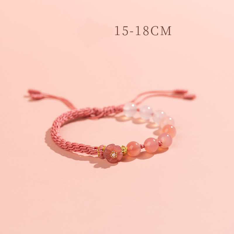 Wear FengShui Natural Gradient Agate Reincarnation Knot Peach Blossom Wealth Luck Handmade String Bracelet