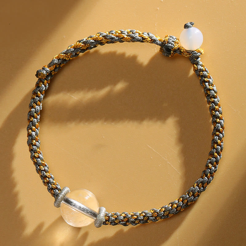 Wear FengShui Handmade Red Agate Amethyst Golden Rutilated Quartz Pink Crystal Bead Calm Braided Bracelet