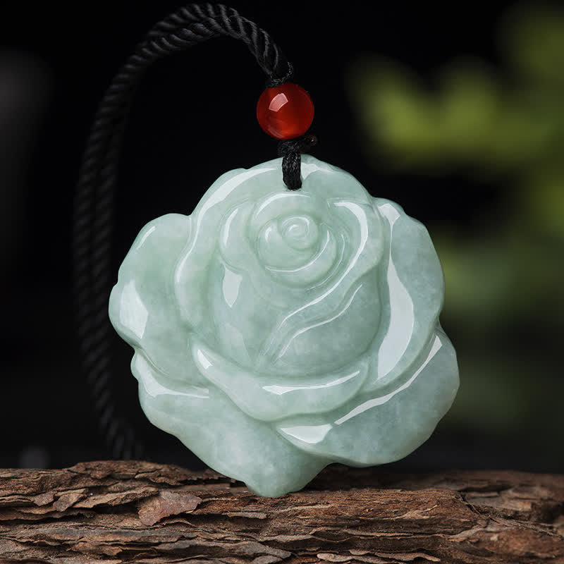 Wear FengShui Lotus Pattern Jade Abundance Prosperity Necklace String Pendant