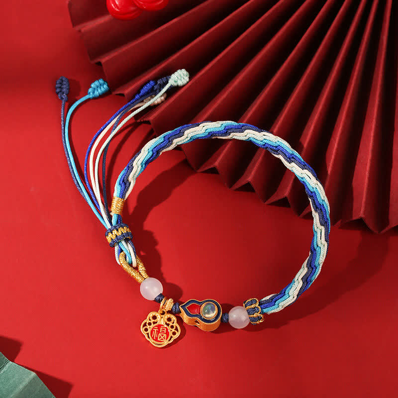 Wear FengShui 925 Sterling Silver Handmade Gourd Blessing String Reincarnation Knot Bracelet