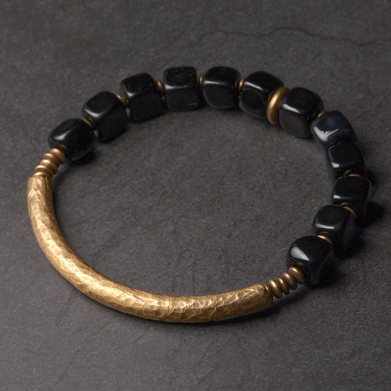 Wear FengShui Black Obsidian Crystal Copper Strength Couple Bracelet