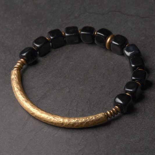 Wear FengShui Black Obsidian Crystal Copper Strength Couple Bracelet