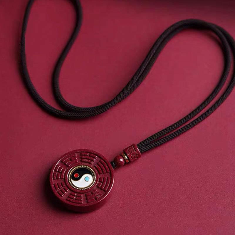 Wear FengShui Natural Cinnabar Bagua Rotatable Yin Yang Keep Away Evil Spirits Necklace Pendant