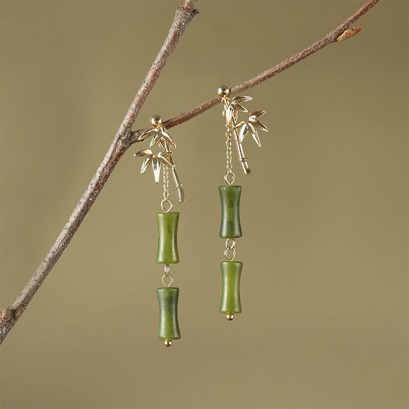 Wear FengShui 925 Sterling Silver Posts Copper Plated Gold Natural Peridot Bamboo Leaf Drop Earrings