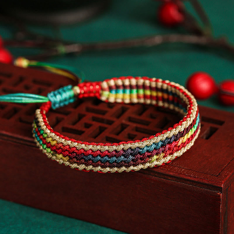 Wear FengShui Tibet Handmade Rainbow Multicolored Protection Braided String Bracelet