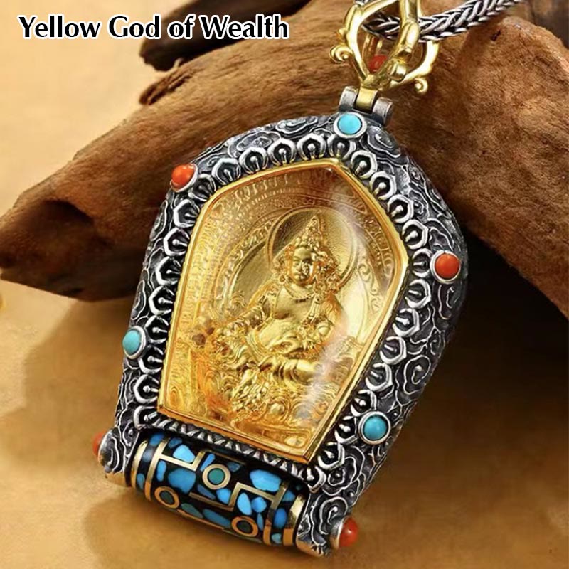 Wear FengShui Tibet Chinese Zodiac Natal Buddha Thangka Prosperity Rotatable Dzi Bead Necklace Pendant