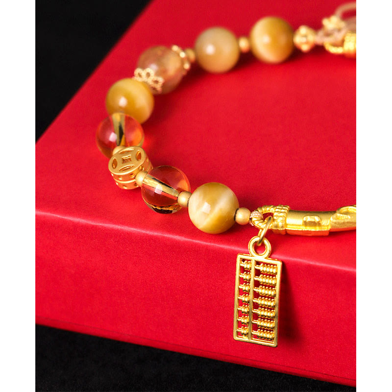 Wear FengShui Natural Tiger Eye Citrine Abacus Charm Protection Bracelet