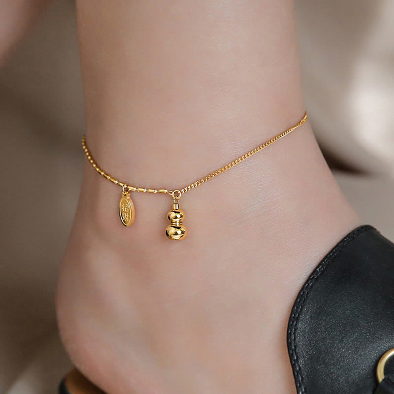 Wear FengShui 18k Gold Plated Copper Lucky Gourd Design Wealth Buckle Anklet