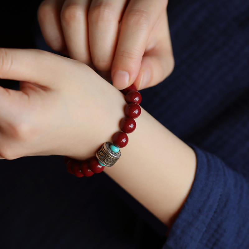 Wear FengShui 925 Sterling Silver Chinese Zodiac Natal Buddha Cinnabar Om Mani Padme Hum Calm Bracelet