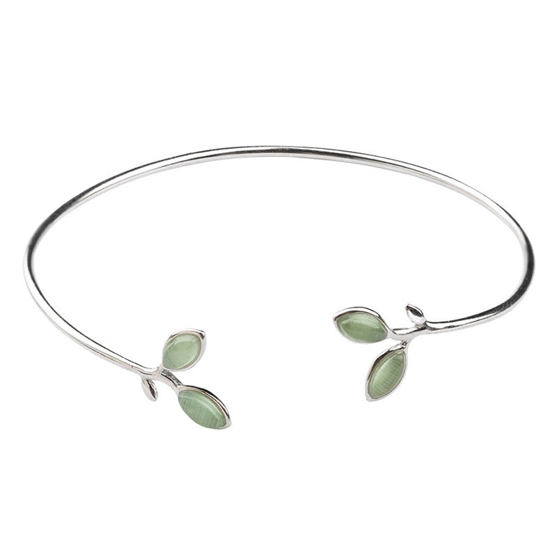 Wear FengShui Leaf Pattern Cat Eye Support Cuff Bracelet Bangle