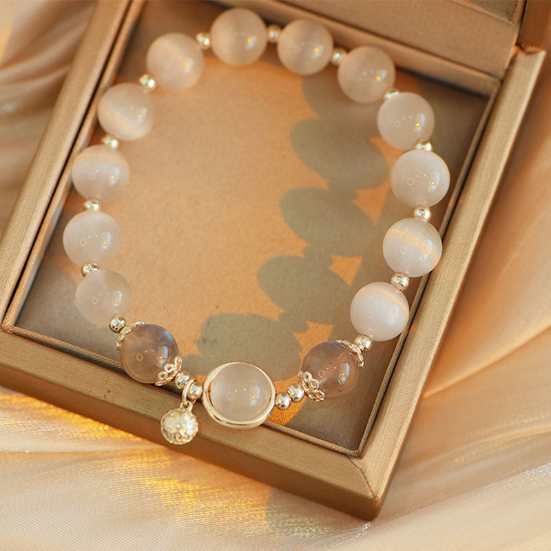 Wear FengShui 925 Sterling Silver Cat Eye Moonstone Love Support Bracelet