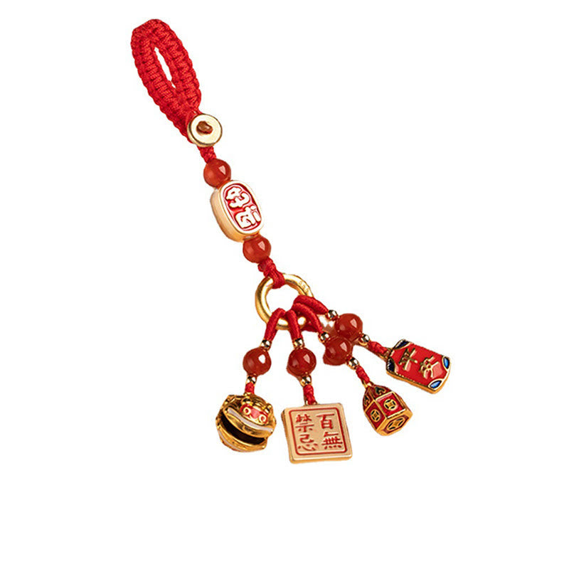 Wear FengShui Nothing to Be Superstitious Dancing Lion Copper Wealth Key Chain