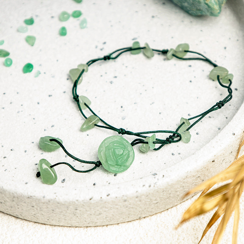 Wear FengShui Amethyst Pink Crystal Green Aventurine Rose Inner Peace Healing Anklet