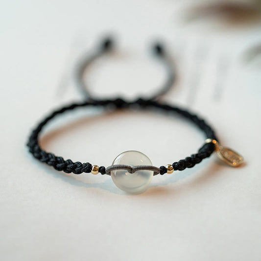 Wear FengShui Chalcedony Round Peace Buckle Positive String Bracelet