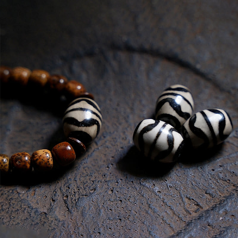 Wear FengShui Tibetan Bodhi Seed Amber Dzi Bead Agate Zakiram Goddess of Wealth Beads Triple Wrap Bracelet