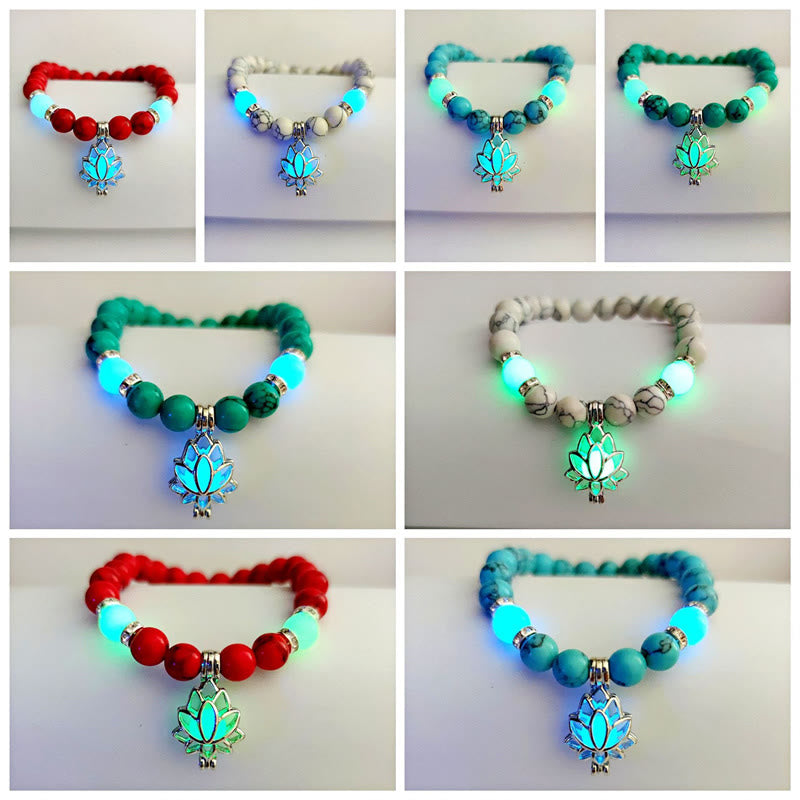 Wear FengShui Tibetan Turquoise Glowstone Luminous Bead Lotus Protection Bracelet