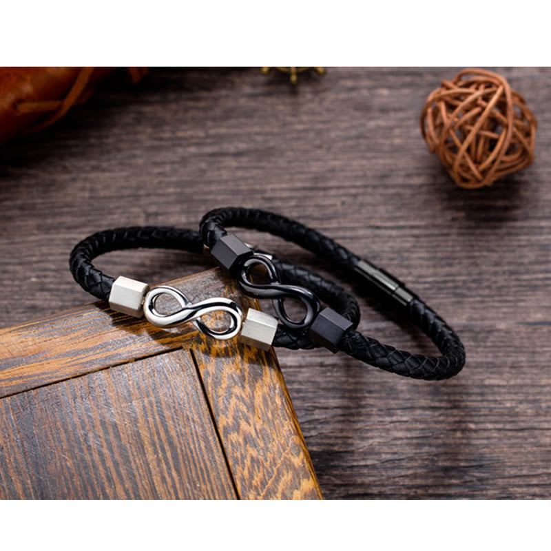 Wear FengShui Endless Knot Titanium Steel Infinity Leather Weave Balance Bracelet