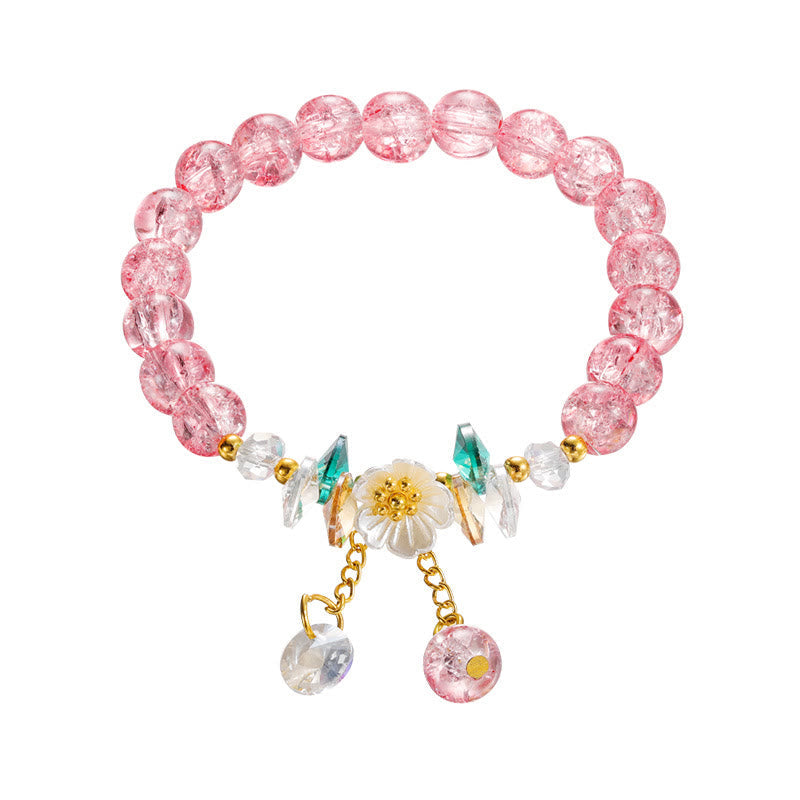 Wear FengShui Simple Design Flower Charm Glass Bead Bracelet