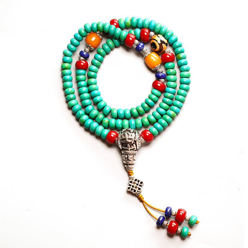 Wear FengShui 108 Mala Beads Tibetan Turquoise Dzi Bead Protection Bracelet