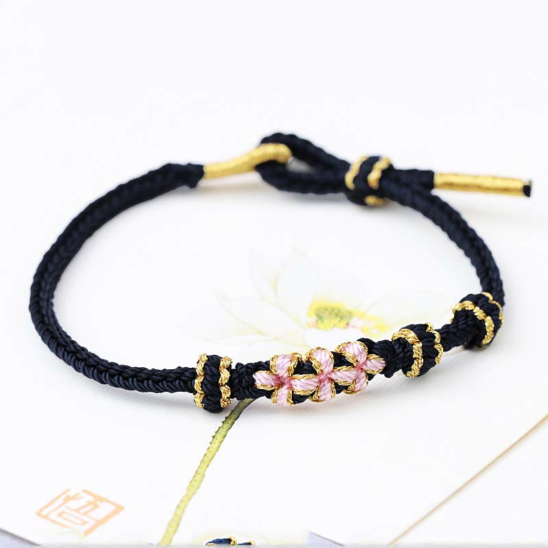 Wear FengShui Handmade Three Peach Blossoms Luck Eight Strands Braided String Bracelet