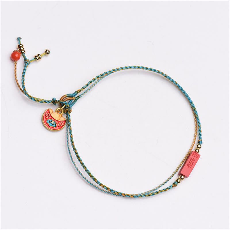 Wear FengShui Handmade Cinnabar As One Wishes Blessing Braid Double Layer Bracelet