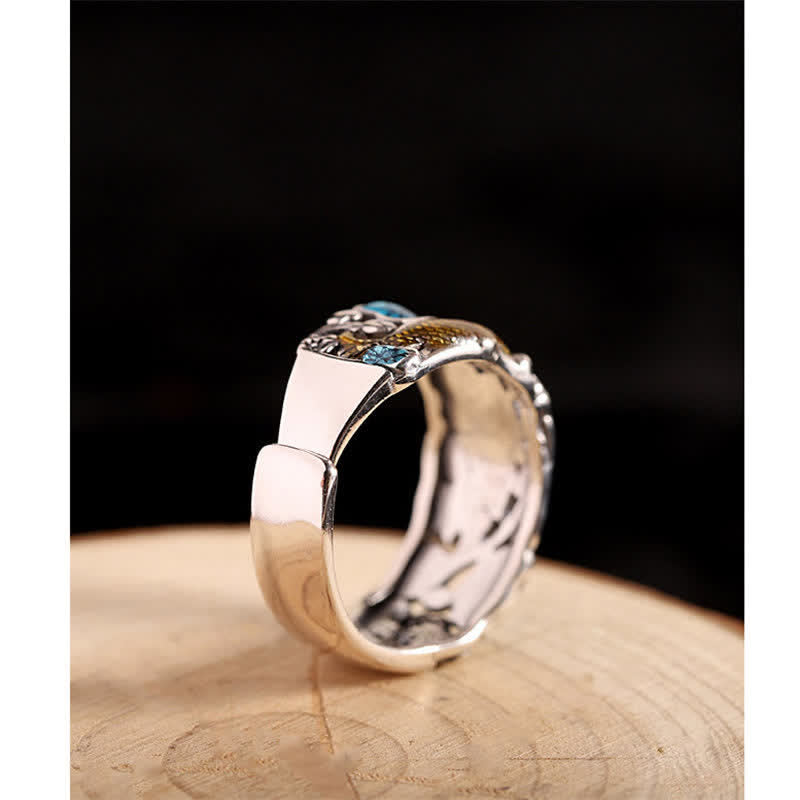Wear FengShui 925 Sterling Silver Lotus Koi Fish Enlightenment Ring