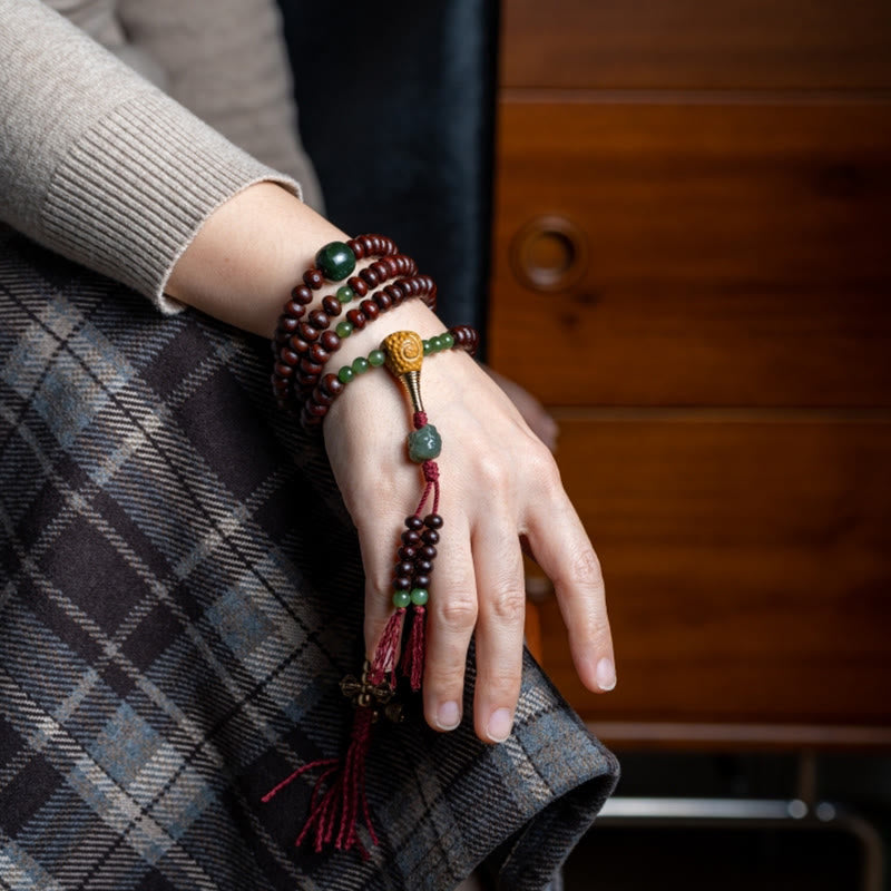 Wear FengShui Natural Tibet 108 Mala Beads Purple Bodhi Seed Hetian Cyan Jade Copper Dorje Peace Bracelet
