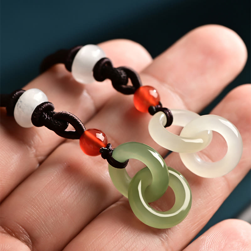 Wear FengShui Natural Hetian Cyan Jade White Jade Double Peace Buckle Success Necklace Pendant