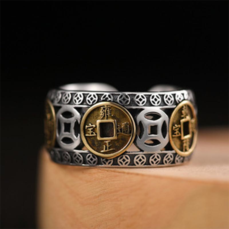 Wear FengShui Five-Emperor Coins Balance Adjustable Ring