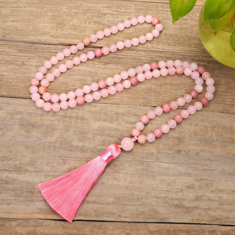 Wear FengShui 108 Mala Beads Pink Crystal Love Tassel Bracelet