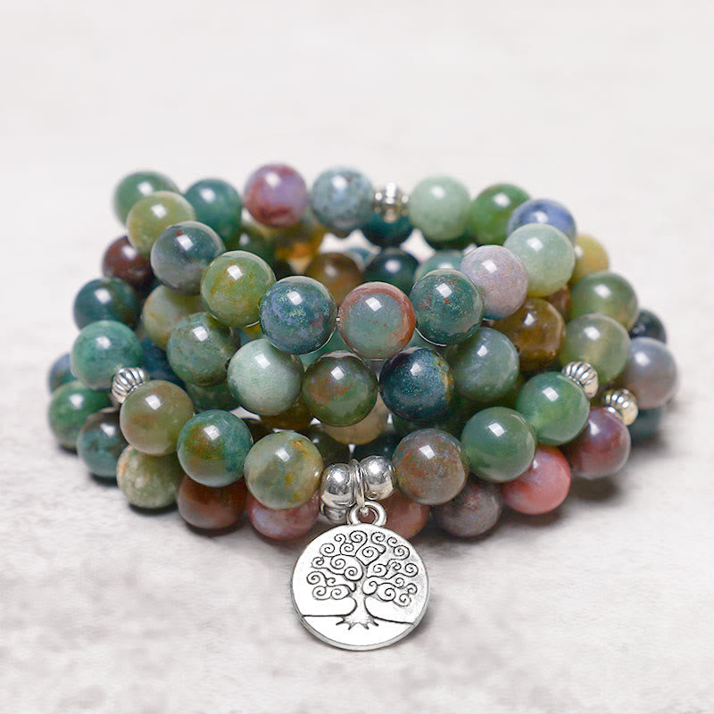 Wear FengShui 108 Mala Beads Indian Agate Lotus OM Buddha Tree of life Positive Calm Bracelet
