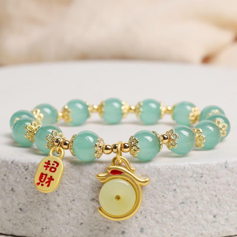 Wear FengShui Year of the Dragon Red Agate Green Aventurine Peace Buckle Fu Character Lucky Fortune Bracelet