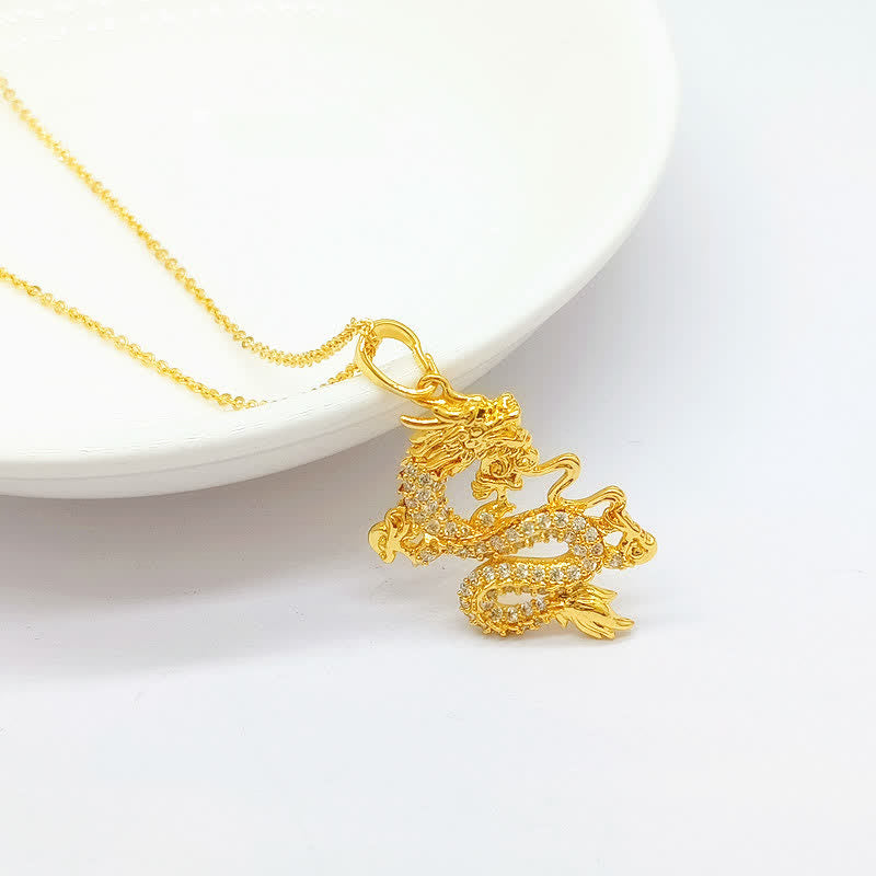 Wear FengShui Gold Dragon Protection Necklace Pendant