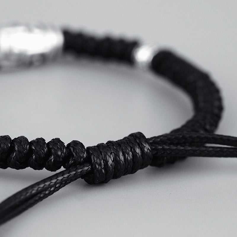 Wear FengShui 999 Sterling Silver Nine-Eye Dzi Bead Pattern Blessing Rope Bracelet