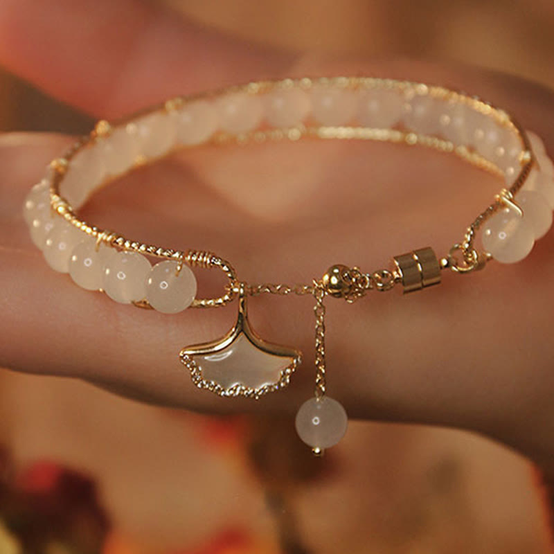 Wear FengShui Ginkgo Leaf Jade Bead Luck Bracelet