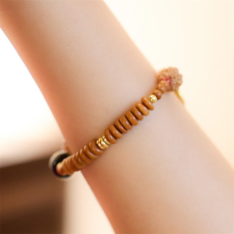 Wear FengShui Tibetan Bodhi Seed Black Onyx Smoky Quartz Om Mani Padme Hum Fu Character Wealth Bracelet