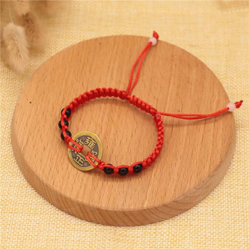Wear FengShui Copper Coin Fortune Red String Weave Bracelet