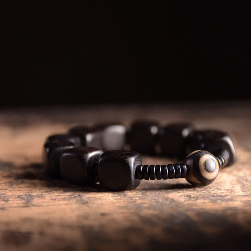 Wear FengShui Tibetan Ebony Wood Dzi Bead Strength Bracelet