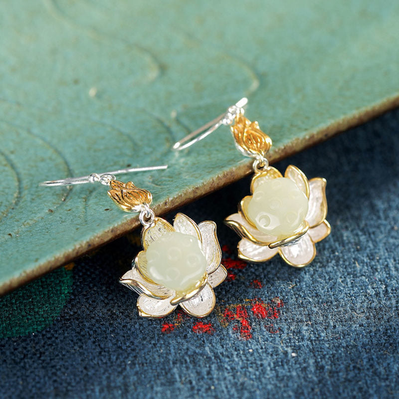 Wear FengShui White Jade Protection Harmony Drop Earrings